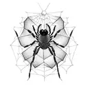 black spider pulling a web leaning on a cobweb tattoo design idea