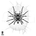 black spider pulling a web leaning on a cobweb tattoo design idea