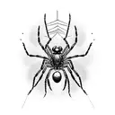 black spider pulling a web leaning on a cobweb tattoo design idea