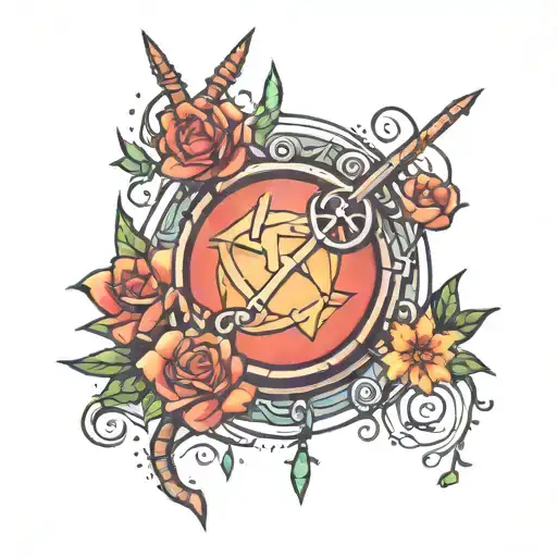 A unique tummy tuck tattoo design with elements of Sagittarius symbols and gemstones tattoo design idea