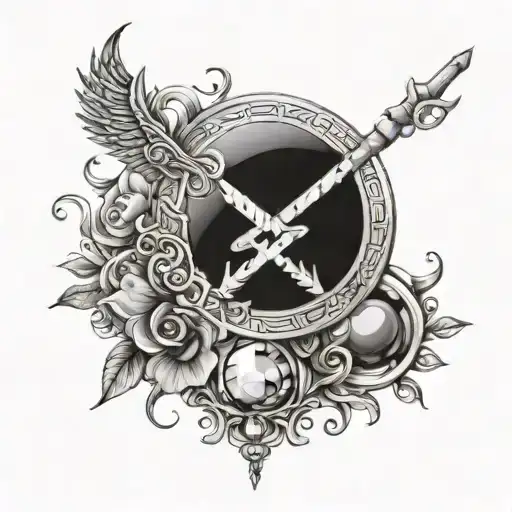 A unique tummy tuck tattoo design with elements of Sagittarius symbols and gemstones tattoo design idea