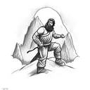 A sketch-style tattoo featuring the quote 'The man in the arena' surrounded by mountain peaks, highlighting the courage and resilience learned at bible camp. tattoo design idea