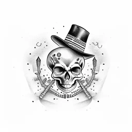 skeleton with sombrero shooting fireworks tattoo design idea