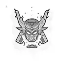 Incorporate traditional Hmong symbols and motifs into an oni mask design tattoo design idea