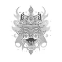 Incorporate traditional Hmong symbols and motifs into an oni mask design tattoo design idea