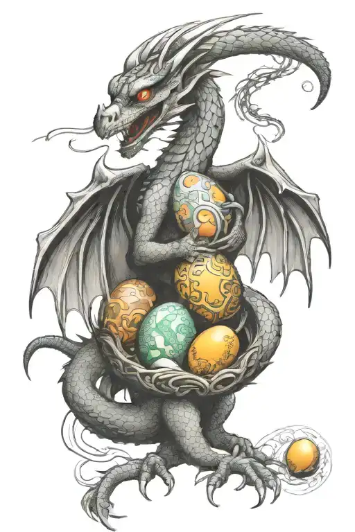 dragon protecting eggs representing each child tattoo design idea