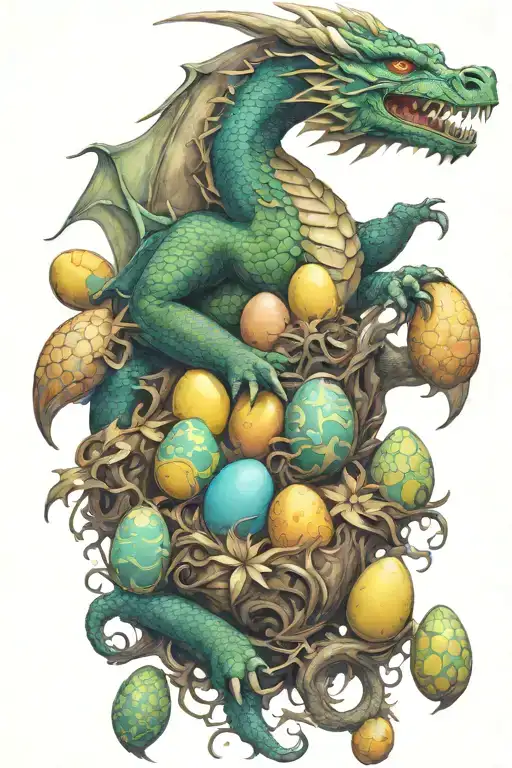 dragon protecting eggs representing each child tattoo design idea