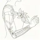 feminine patchwork sleeve ideas with fine lines, earthy tattoo design idea