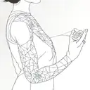 feminine patchwork sleeve ideas with fine lines, earthy tattoo design idea