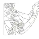 feminine patchwork sleeve ideas with fine lines, earthy tattoo design idea