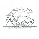 mountains with ocean and full moon surrounded tattoo design idea