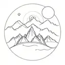mountains with ocean and full moon surrounded tattoo design idea