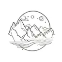 mountains with ocean and full moon surrounded tattoo design idea