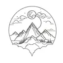 mountains with ocean and full moon surrounded tattoo design idea