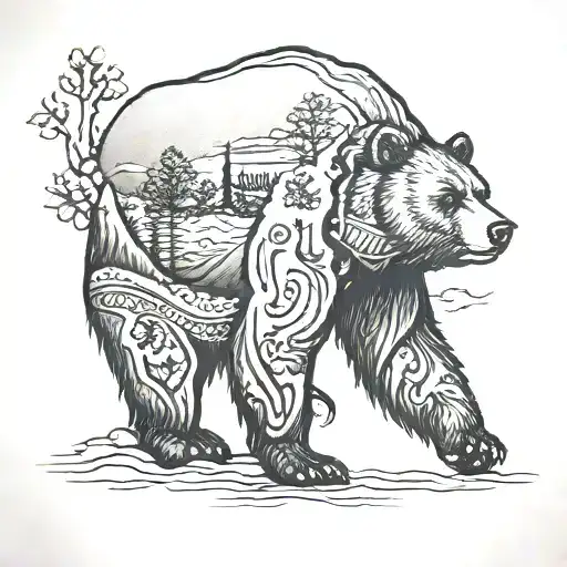 California state bear walking tattoo design idea