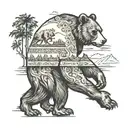 California state bear walking tattoo design idea