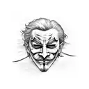 anonymous mask hiding behind joker mask in black tattoo design idea