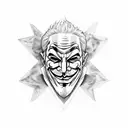 anonymous mask hiding behind joker mask in black tattoo design idea