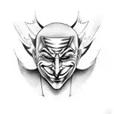 anonymous mask hiding behind joker mask in black tattoo design idea