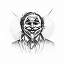 anonymous mask has joker mask in his hand in black tattoo design idea