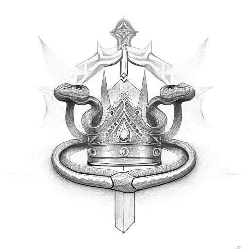 sword, snake, crown, star tattoo design idea