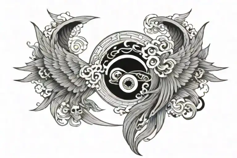 Japan cross angel eye death of the moon tattoo design idea