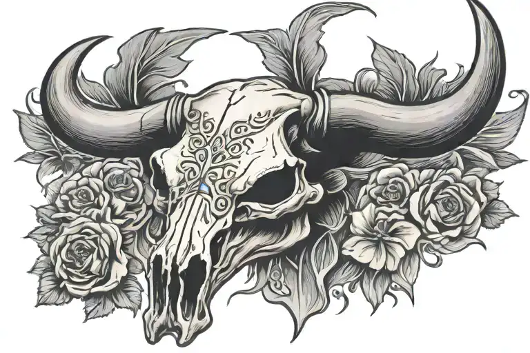 western bull skull tattoo design idea