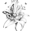12 butterflies of different sizes with the largest being a monarch butterfly sunflowers calla lily carnation rose  tattoo design idea