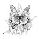 12 butterflies of different sizes with the largest being a monarch butterfly sunflowers calla lily carnation rose  tattoo design idea