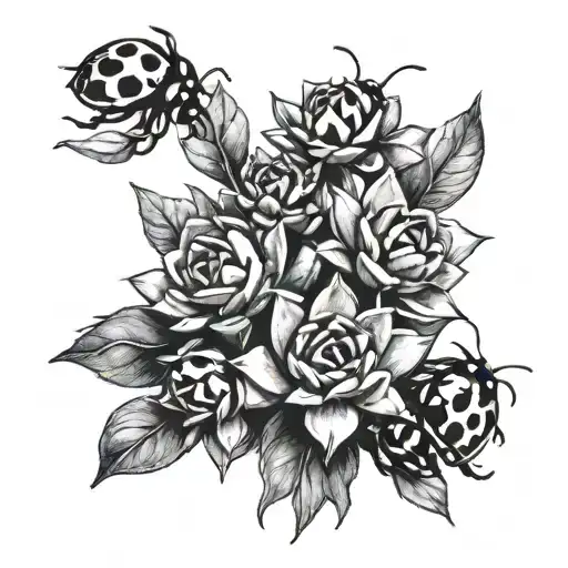 succulents 7 small lady bugs tattoo design idea