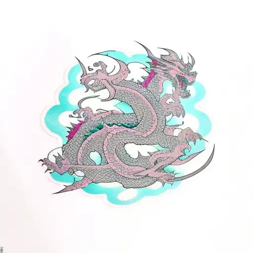 leg sleeve with a lot of negative space , flowers , a big dragon , and a haya  tattoo design idea