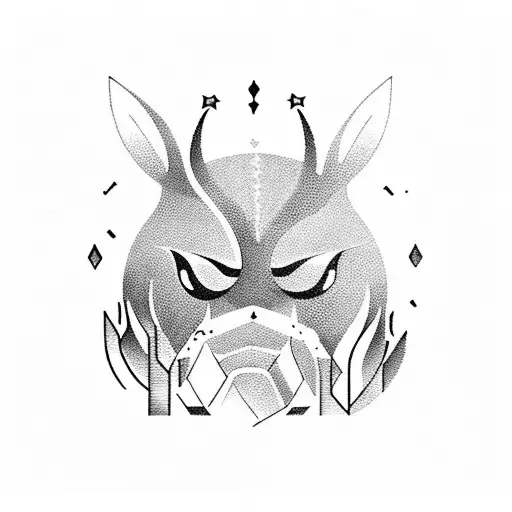 A mystical forest with a hidden Gengar peering out from behind the trees tattoo design idea