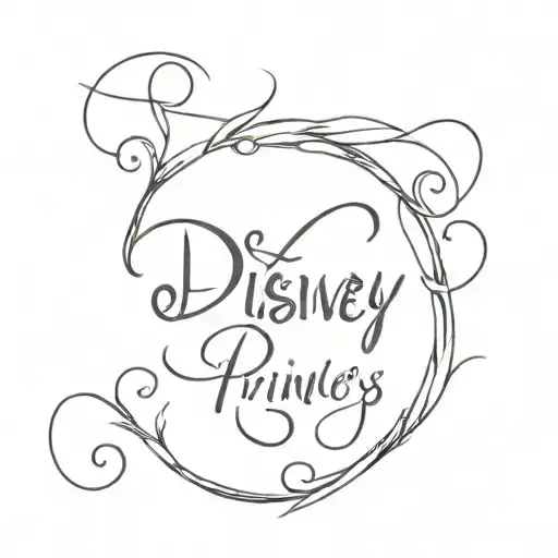 tattoo that says disney princess with original disney cursive writing but more stretched and with fine lines and if you can pla tattoo design idea
