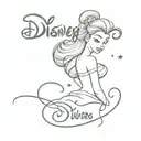 tattoo that says disney princess with original disney cursive writing but more stretched and with fine lines and if you can pla tattoo design idea