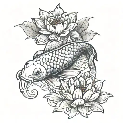 koi fish lotus flower tattoo design idea