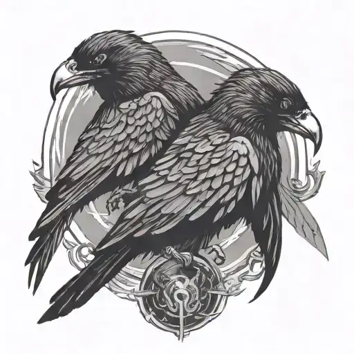 Odin's ravens Huginn and Muninn in a fierce martial arts pose tattoo design idea