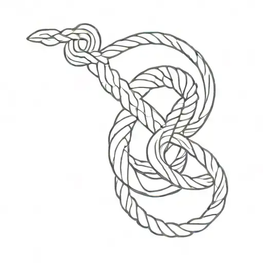 A minimalist tattoo of a climbing rope intertwined with the symbol of Norse god Tyr tattoo design idea