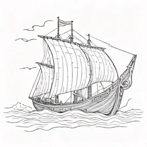 Sketch of a Viking longship sailing into battle, symbolizing strength and resilience tattoo design idea