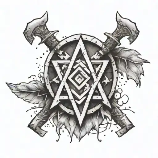 Incorporate MMA fighting elements (cage, gloves, etc.) with Norse runes in a unique tattoo design tattoo design idea