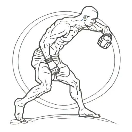 A minimalist silhouette of an MMA fighter in a combat stance tattoo design idea
