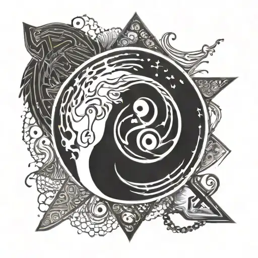 A yin-yang symbol incorporating Norse runes, representing the balance between strength and wisdom in martial arts tattoo design idea