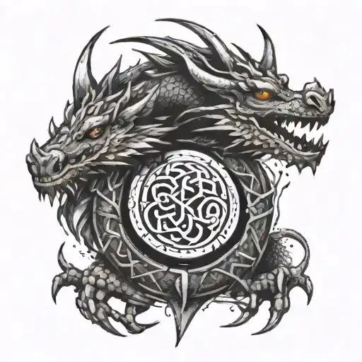 A Fierce Dragon Intertwined With Norse Runes Representing Strength And Power Tattoo Idea tattoo design idea