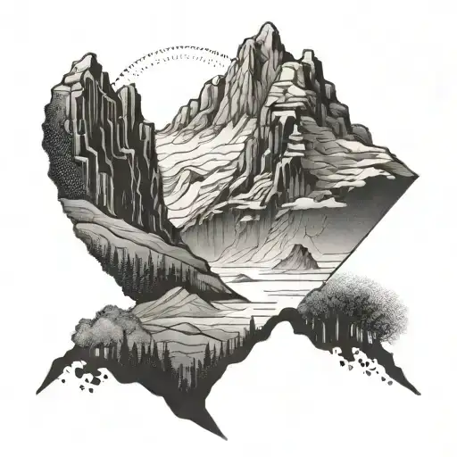 reaching rugged mountain landscape tattoo design idea