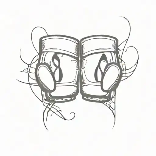 A minimalist design of a pair of crossed MMA gloves with a music note incorporated into the design tattoo design idea