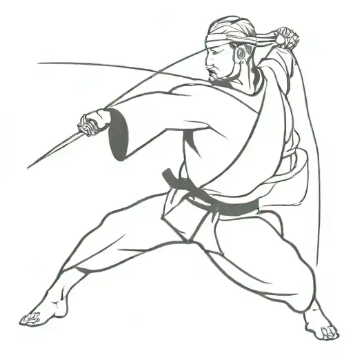 A minimalist design of a martial arts warrior in action tattoo design idea