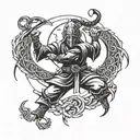 A tattoo design combining martial arts elements with Norse mythology symbols tattoo design idea