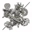 A tattoo design combining martial arts elements with Norse mythology symbols tattoo design idea
