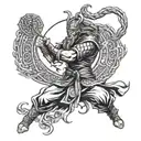 A tattoo design combining martial arts elements with Norse mythology symbols tattoo design idea