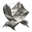 reaching rugged mountain landscape tattoo design idea