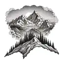 reaching rugged mountain landscape tattoo design idea